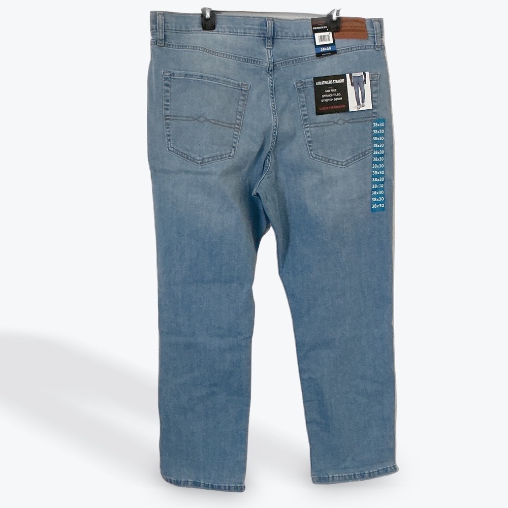 Lucky Brand 410 Athletic Straight Jeans Mens 38x30 Light Wash Stretch NWT 155538